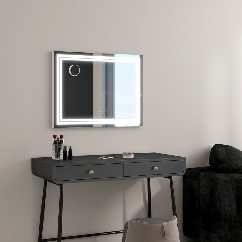 Miroir de maquillage rectangulaire lumineux, miroir de coiffeuse à DEL pour table avec grossissement 10X, éclairage 3 couleurs