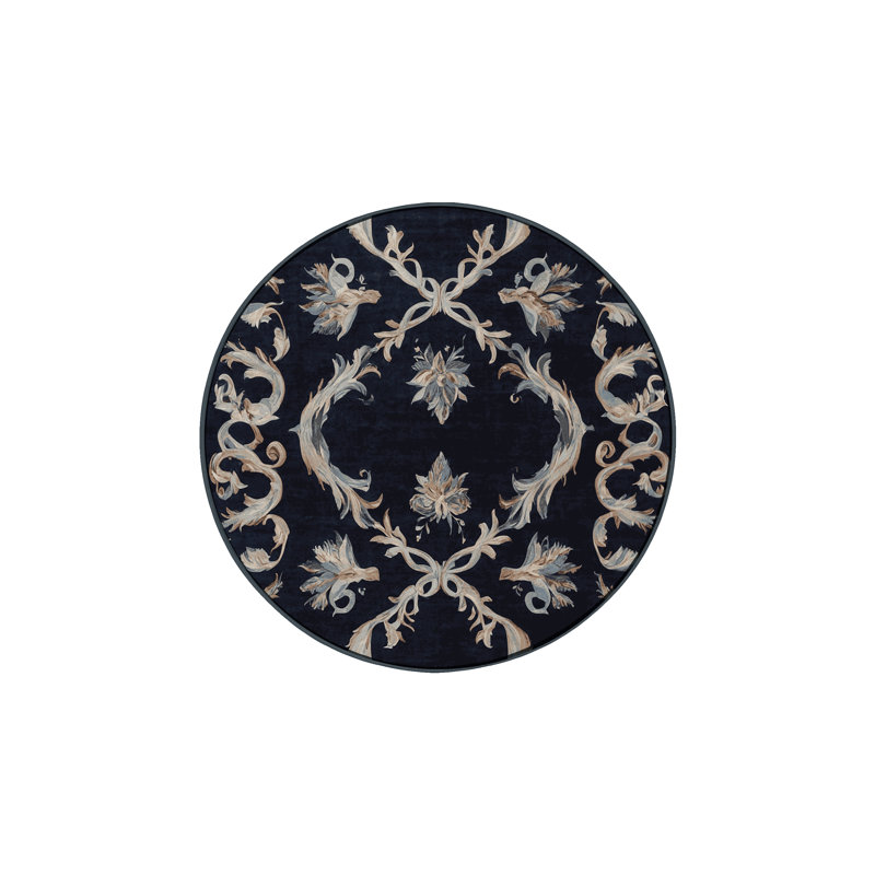 Machine Washable Gray Area Rug, Round 5'