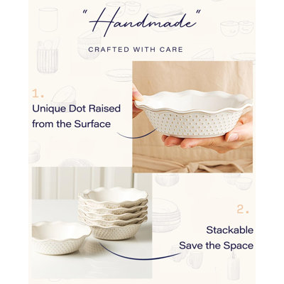 6-Pack Ceramic Mini Pie Pan with Dots, Non-Stick Deep Dish for Baking Quiche, Oven & Dishwasher Safe Small Pie Plate