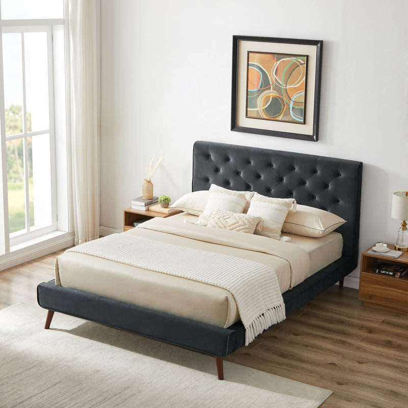 Nico Upholstered Platform Bed, Gray, Queen