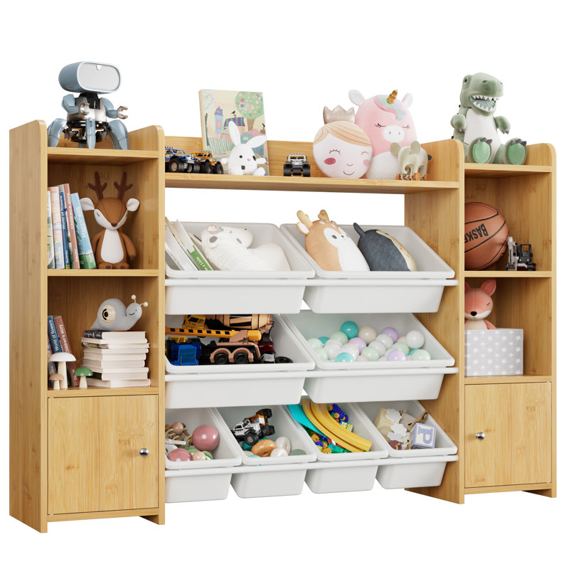 Lafon Manufactured Wood Toy Organizer with Bins, Brown/White