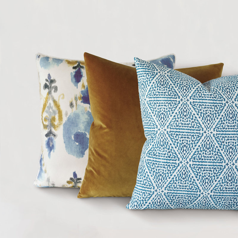 Uma Velvet Square Pillow Cover & Insert, 22"H x 22"W x 5"D, Gold