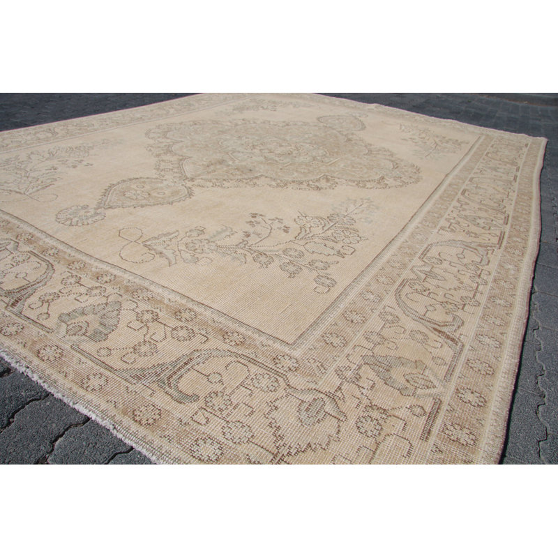 Tapis Oushak rétro dans des tons riches - Tapis traditionnel turc fait à la main pour la décoration intérieure