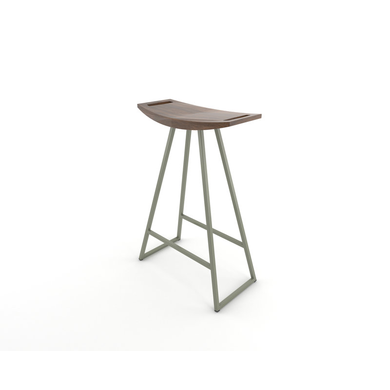 Robert Counter Stool with Metal Frame, Walnut, Prairie Green