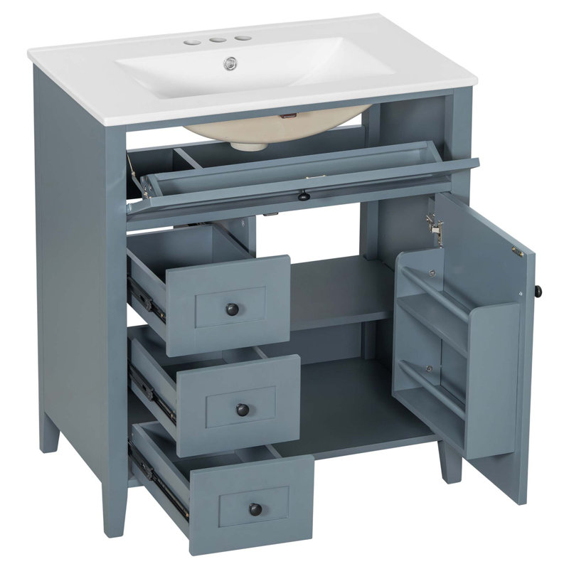 Meuble-lavabo moderne avec rangement spacieux et fabrication durable, Bleu gris