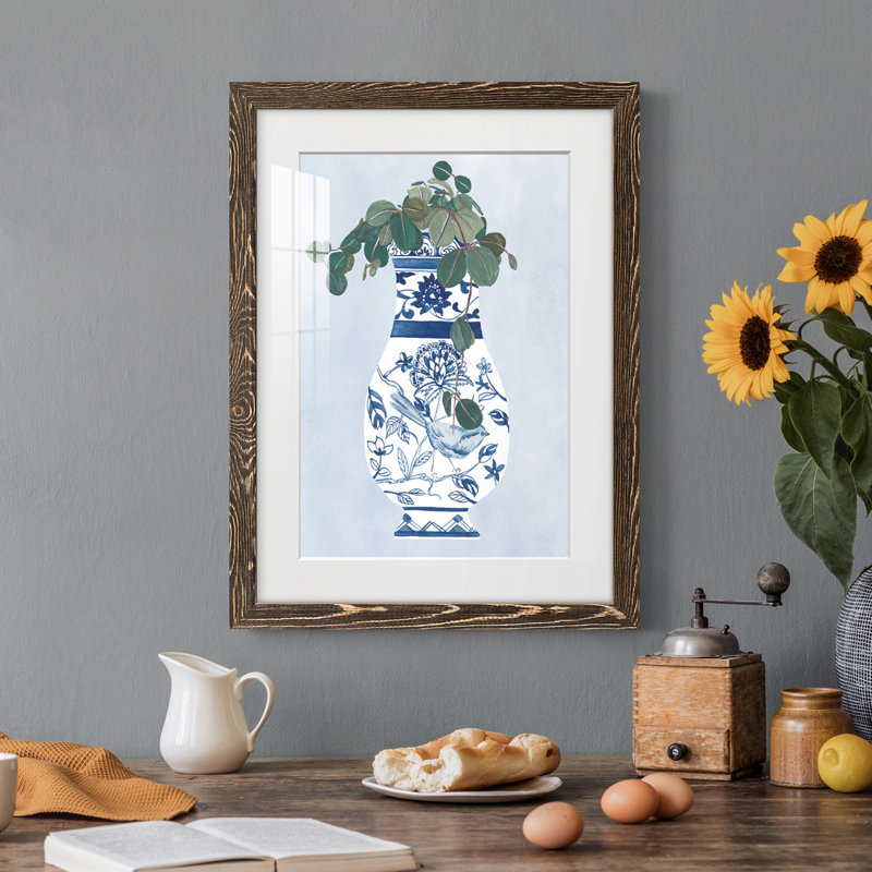 Vase au clair de lune IV - Peinture encadrée, Encadré de bois de noyer, H 32 po x l 23 po x P 1 po