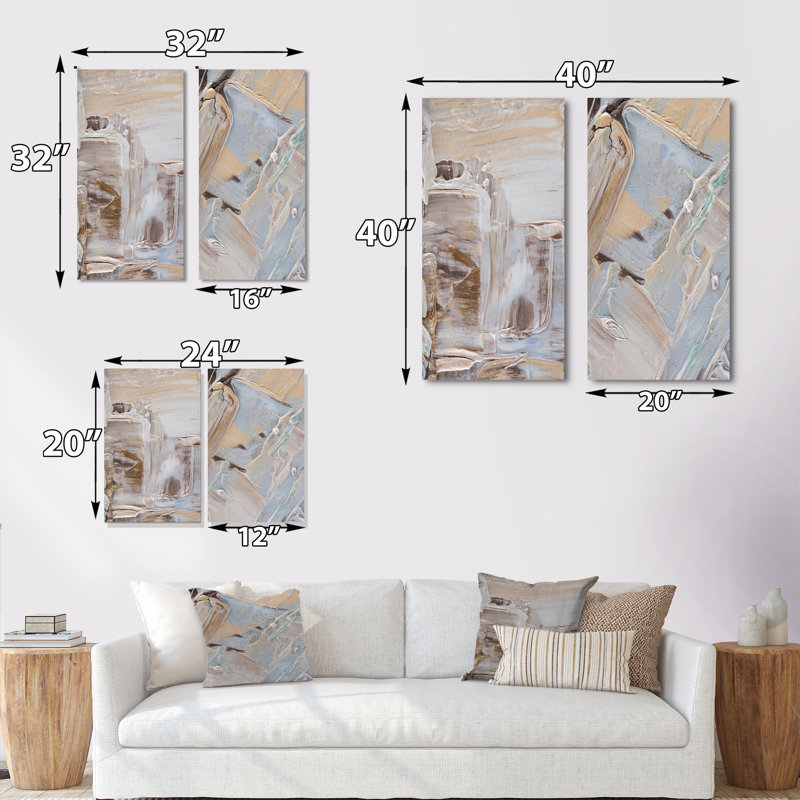 Beige brun brossé III - ensemble de 2 reproductions sur toile, H 20 po x l 24 po x P 1 po, Toile tendue
