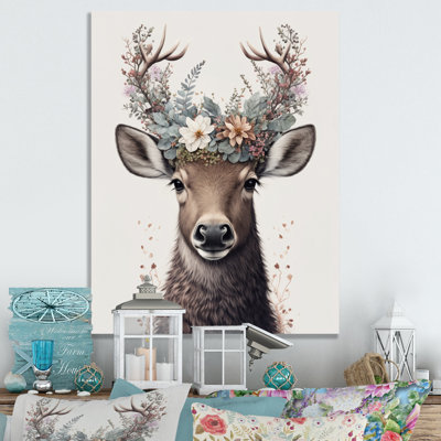 " Cute Baby Caribou With Floral Crown II "