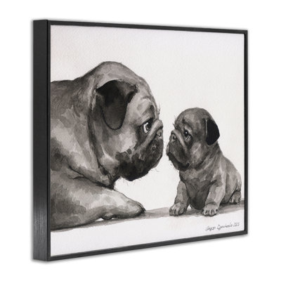 Pug And Her Puppy Framed Giclee, design by George Dyachenko