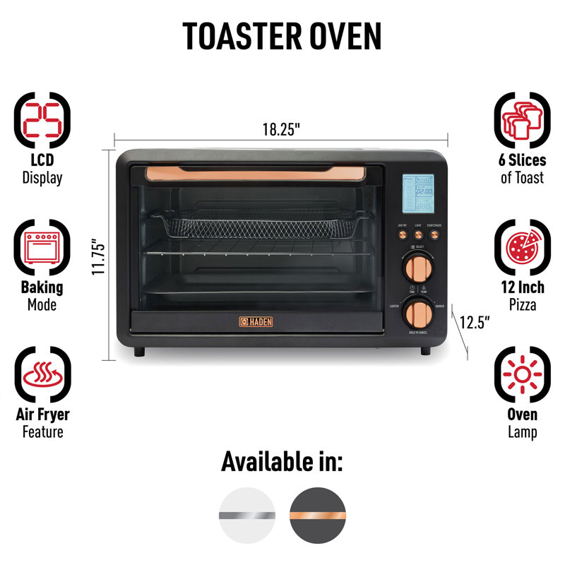Haden Black Digital 6-Slice Toaster Oven with Air Fryer