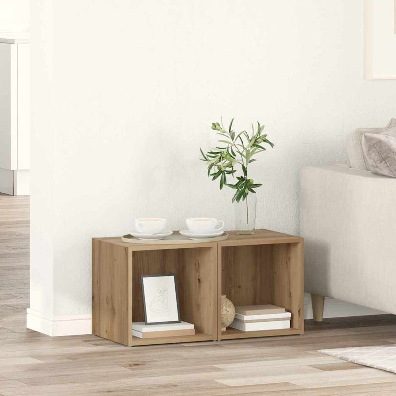 TV Cabinet 2 Pcs 37 X 35 X 37 Cm Engineered Wood, Natural