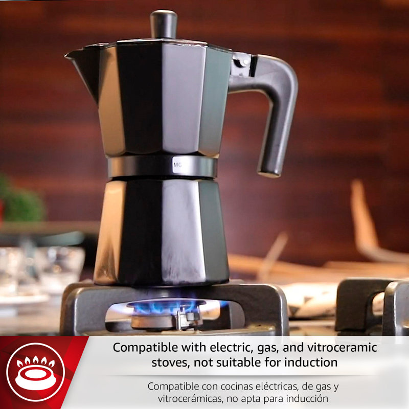 Magefesa Kenia Noir Stovetop Espresso Moka Pot, 9-Cup/15 oz, Italian Coffee Maker for Cuban Coffee, Extra-Thick Aluminum, Heat-Resistant Handle, Greca Coffee Maker