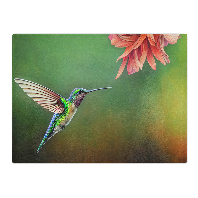 Floral Hummingbird Art Vol.4  Glass Chopping Board