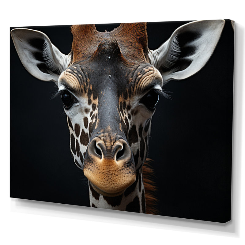 «Black and White Giraffe Portrait I - Giraffe», reproduction d'art sur toile encadrée, H 16 po x l 32 po, Toile tendue