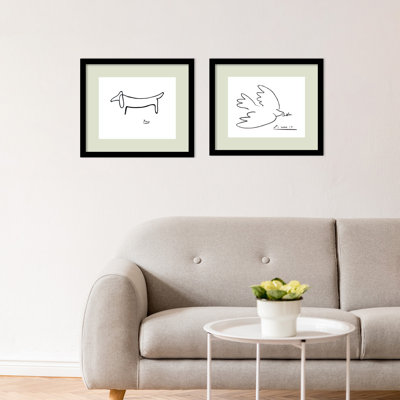 Picasso Le Chien et la colombe de la paix - ensemble de 2, par Pablo Picasso, impressions murales encadrées