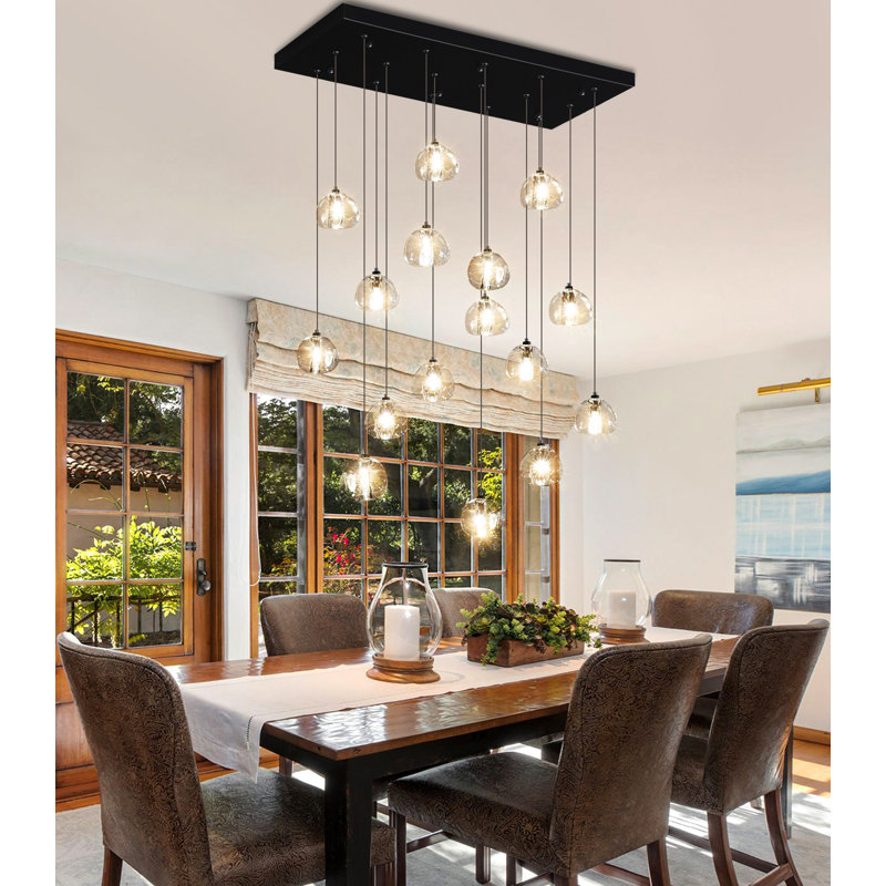 16-lights Rectangular Crystal Chandeliers Led Dimmable, Matte Black