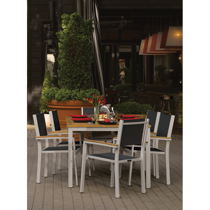 Travira Stacking Patio Arm Chair, Flint, Black, Tekwood Natural