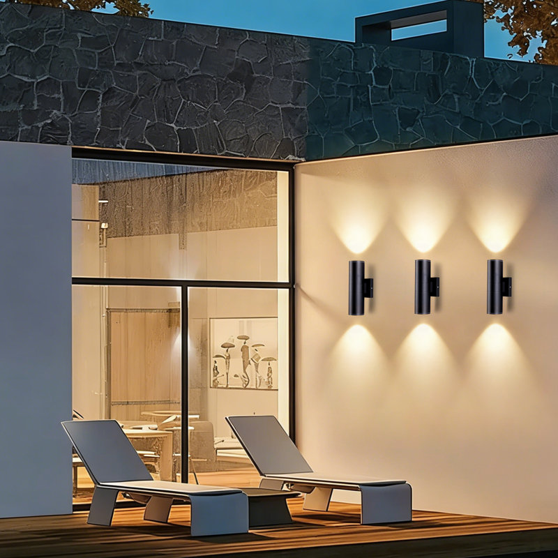 Black Cylinder Outdoor Wall Light Waterproof Aluminum - 2 Pack, Set of 2