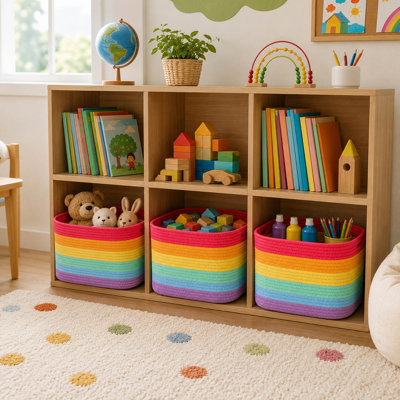3-Piece Rainbow Cotton Rope Storage Basket Set 15'' x 9''