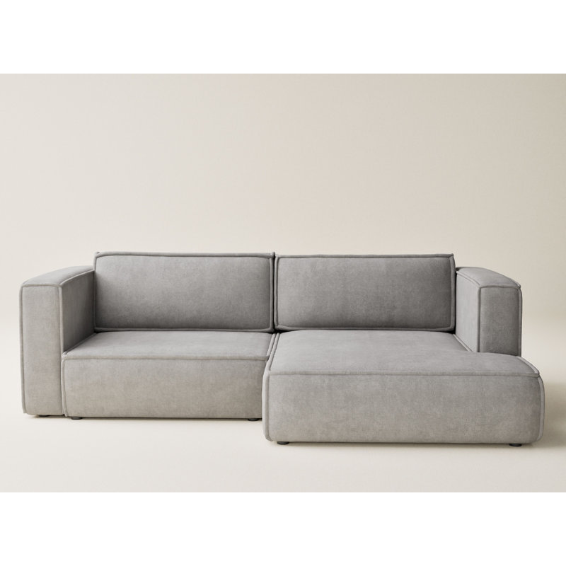Four-Seater Corner Sofa With Bed Function, Right Hand Facing, Grey/Beige Polyester/Chenille