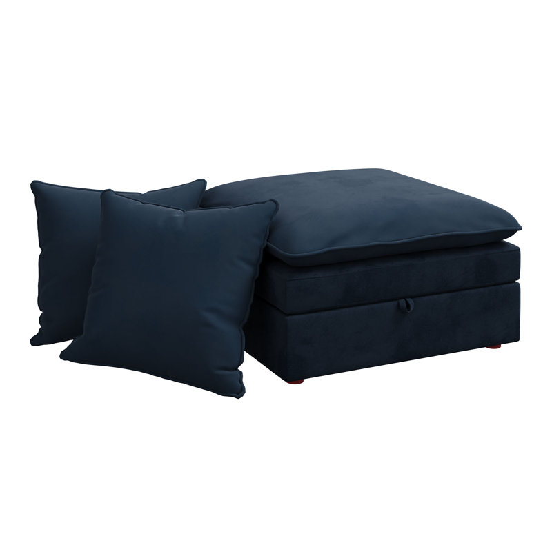 Repose-pieds + coussin Velours côtelé gris foncé, Velvet, Blue