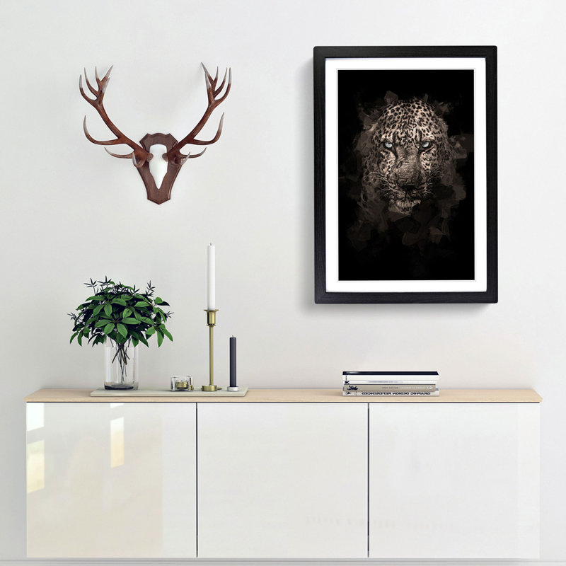 Leopard in the Dark in Abstract - Picture Frame Graphic Art Print, 65cm H x 48cm W x 2cm D, Black Framed
