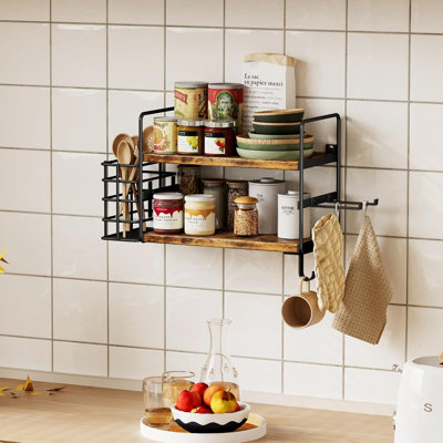 3-In-1 Wall Mounted Hair Dryer Holder With 2 Tier Shelves & Detachable Basket