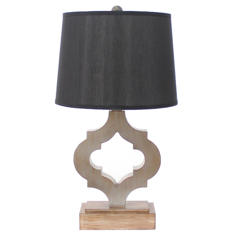 Lampe de table en bois avec base quadrilobe, noir et blanc antique, H 25,25 po x l 14 po x P 12 po