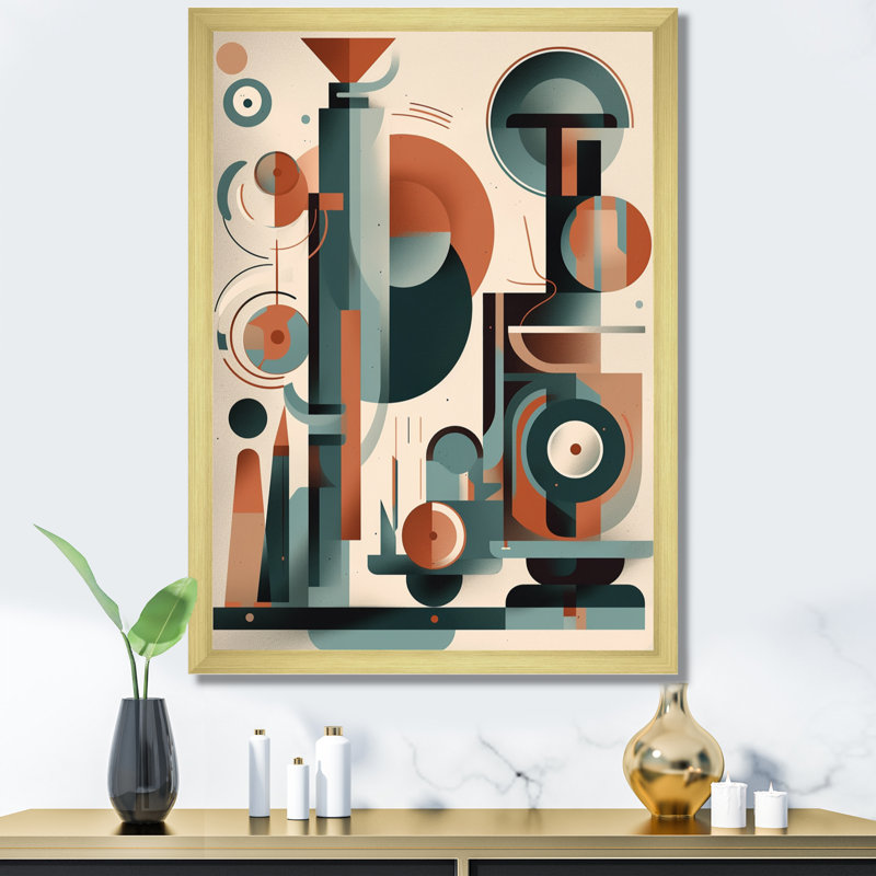 Impression sur toile encadrée orange et vert Mid Century Momentum V, H 32 po x l 24 po x P 1 po, Encadrement doré