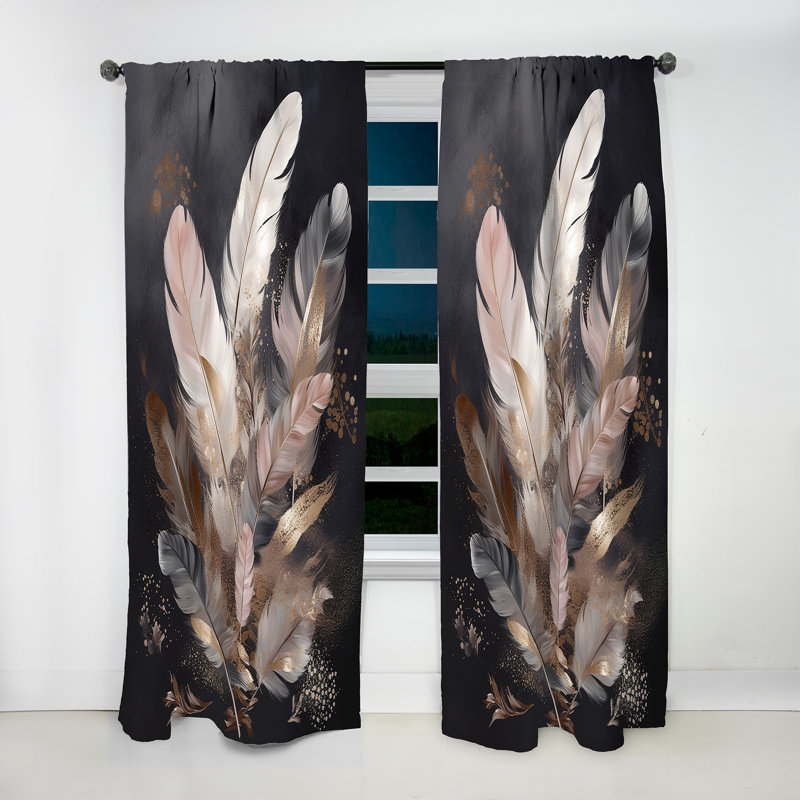 Louvois - Gold Feather Wanderlust VII - Modern Velvet Curtain - Room Darkening - 1 panel, 52" W x 120" L