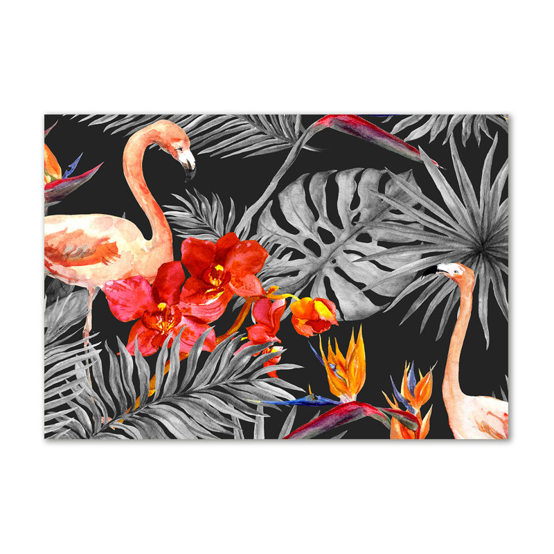 Flamingos And Flowers - Wrapped Canvas Print