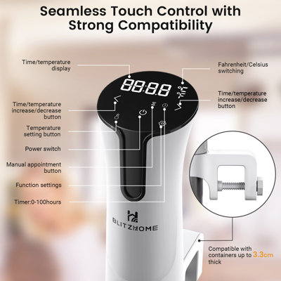 1100W WIFI Sous Vide Cooker with APP Recipe, Precision Sous Vide Machine, Ultra-quiet Fast-Heating Immersion Circulator Temperature & Digital Display
