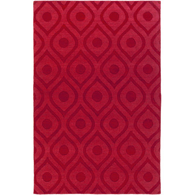 Tapis rouge en laine à motif géométrique Zora