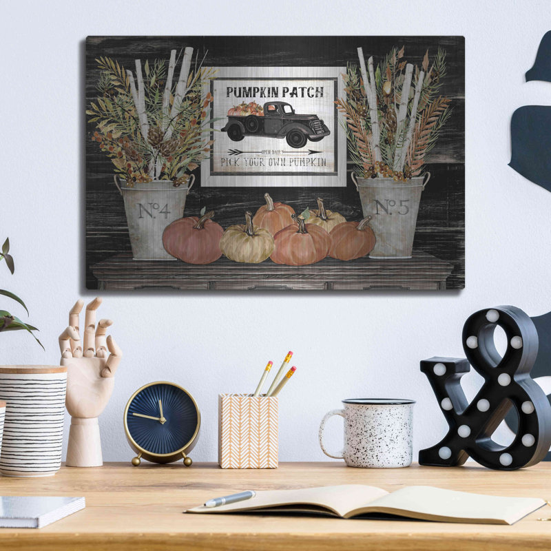 «Pumpkin Patch Still Life» par Cindy Jacobs, art mural en métal, H 12 po x l 16 po
