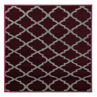 Machine Washable Trellis Red Area Rug