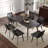 62.99 Inch Black Curved Edge Artificial Stone Dining Table, Dark Grey Metal Leg 6 Seater Kitchen Table-1564992665