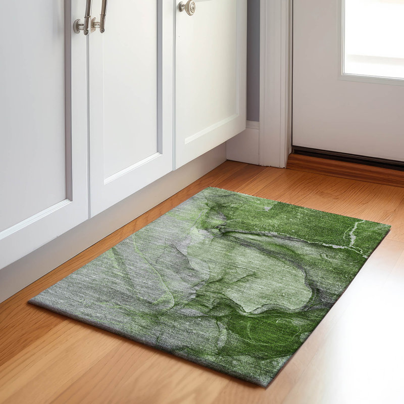 Premium Machine Washable Cerrito AMF524 Olive Rug, Rectangle 1'8" x 2'6"