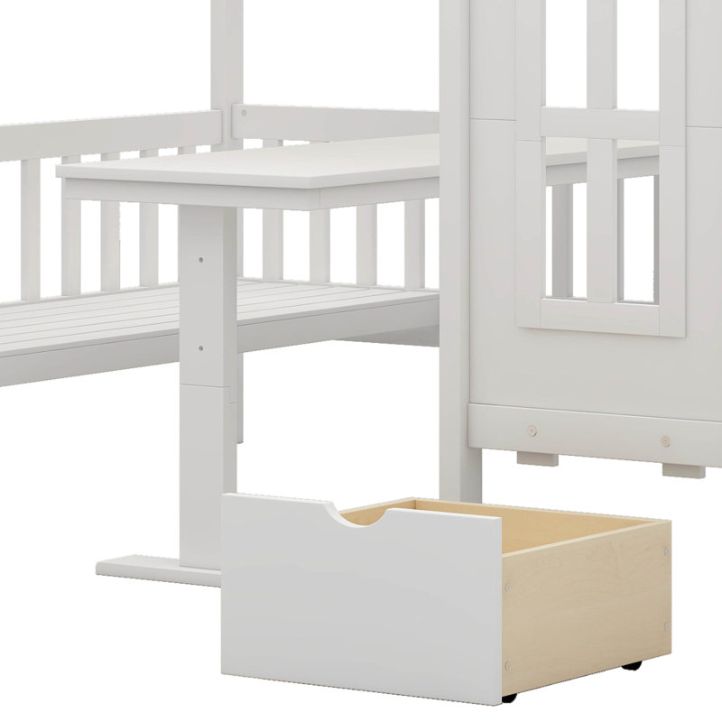 Kids Bunk Bed with Drawers, Full over  Full, White