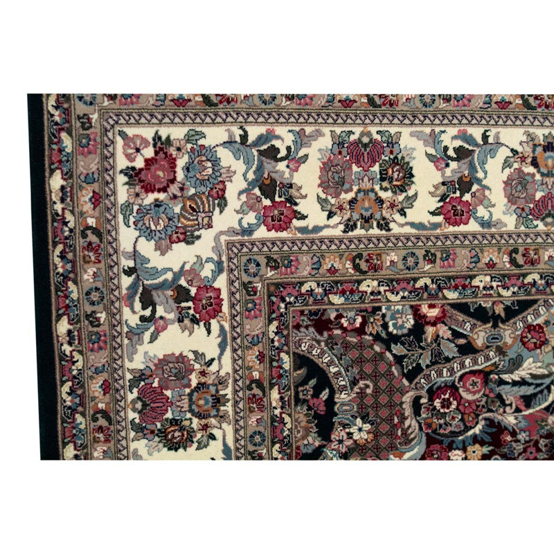 Tapis oriental rouge / noir / brun en laine et soie noué à la main 9 pi x 12 pi Oriental