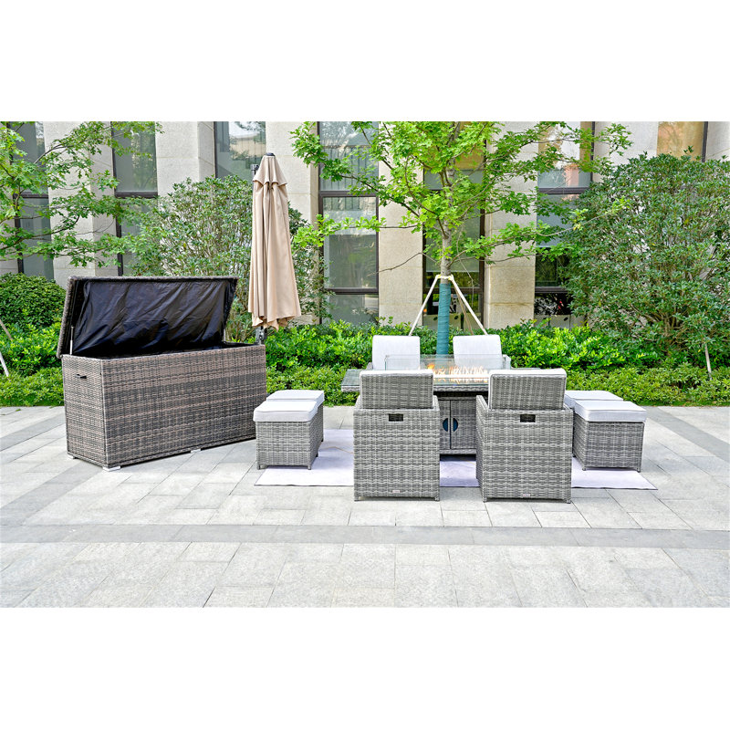 Tymar Rectangular 8 - Person Dining Set with Cushions