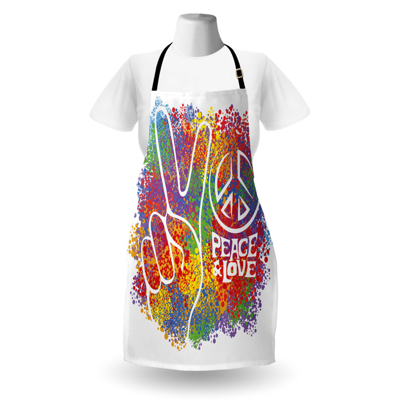 Multicolore tablier East Urban Home Hippie unisexe, Peace Love Pacifism, taille adulte