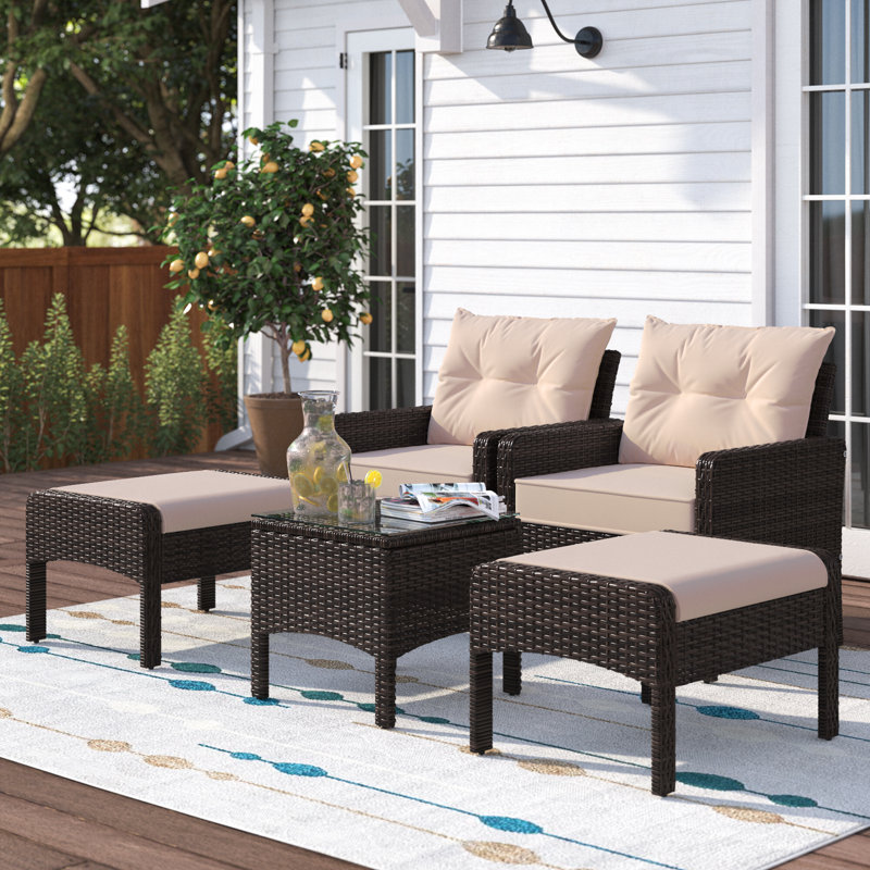 Choudhury Wicker 4 - Person Patio Conversation Sets with Cushions, Beige