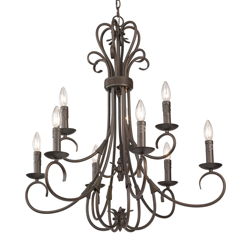 Karcher 9 - Light Dimmable Tiered Chandelier, Rubbed Bronze