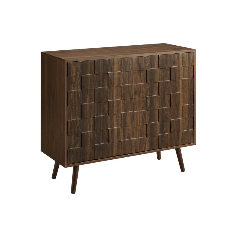 Commode décorative, 36 po de largeur, armoire 2 portes, rangement, décoratif, stratifié noyer foncé, style Mid-Century, transitionnel