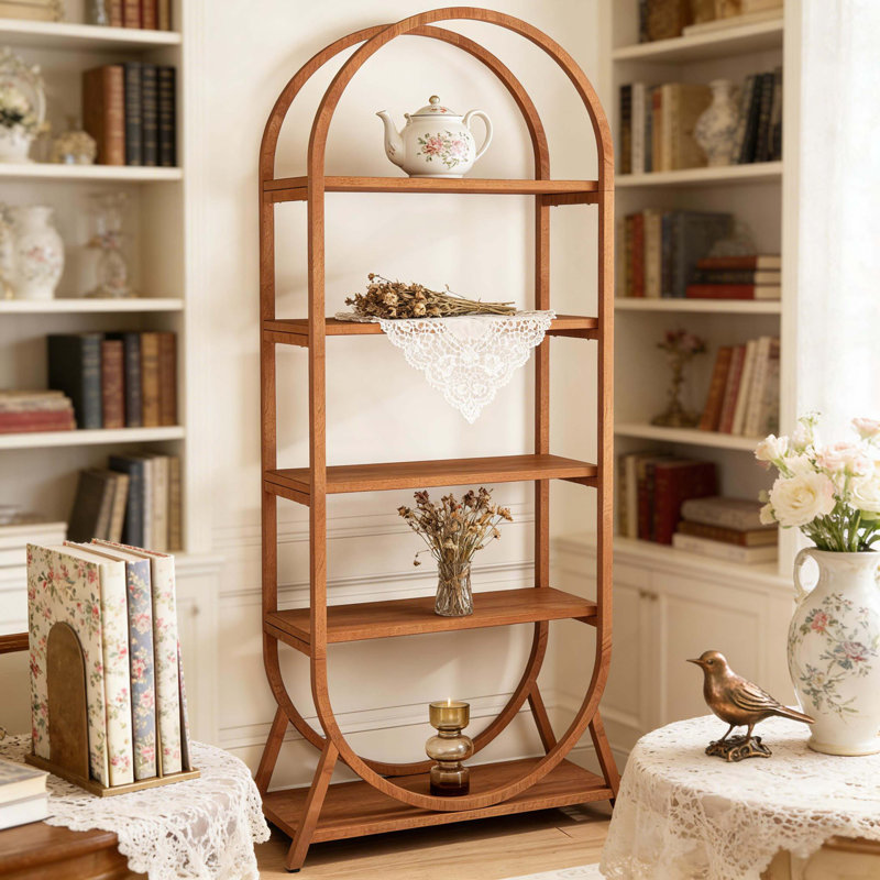 Versatile Display Rack,5-Tier Bookshelf,Compact Arched Bookcase