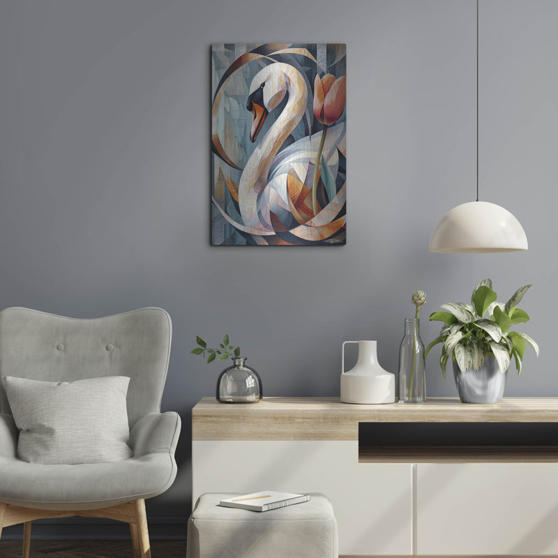 Ivy Bronx «Blue Swan And Tulip» par Momart, art mural en métal, H 24 po x l 16 po
