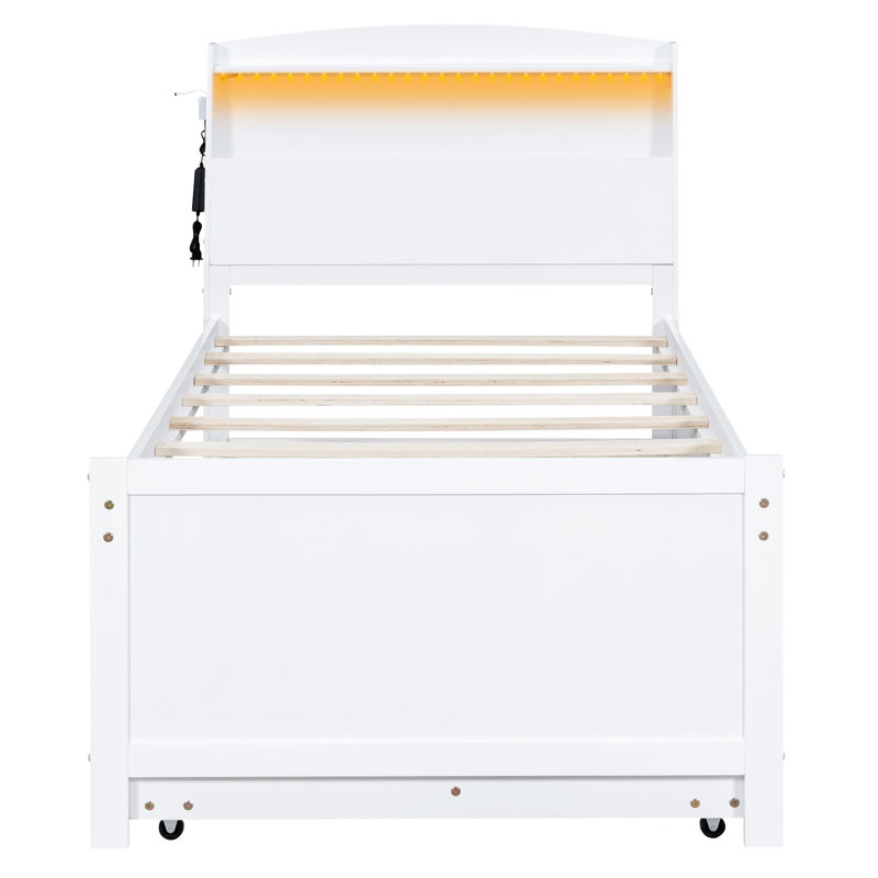 Lit plateforme avec tête de lit à DEL avec rangement, Double
