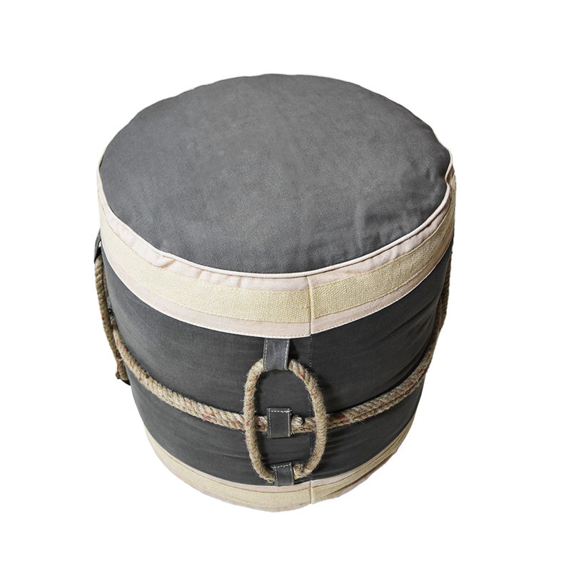 Handmade Eco-friendly Round Shaped Stuffed Canvas Green Beige Pouf 18x18x18