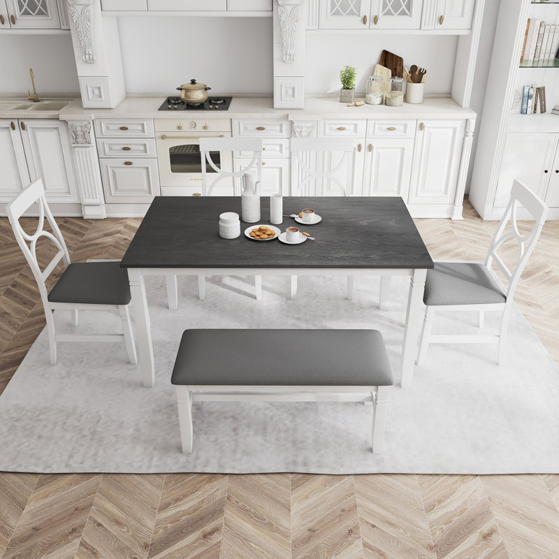 Ensemble de table de salle à manger 6 pièces en bois avec banc rembourré et 4 chaises