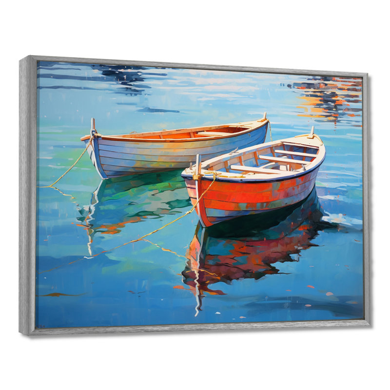 «Boat Harmonic Waters» - Art mural bateau, H 34 po x l 44 po x P 1,5 po, Encadrement argenté
